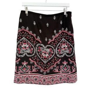 NWT Ann Taylor Loft Silk Paisley Floral Heart Skirt Brown Red White Size 8‎